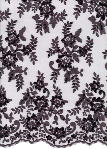 Embroidered Sequin Tulle - Plum